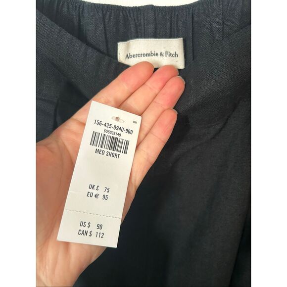 Abercrombie & Fitch black sz M linen wide leg pants w stretchy back linen & cott - Picture 3 of 7